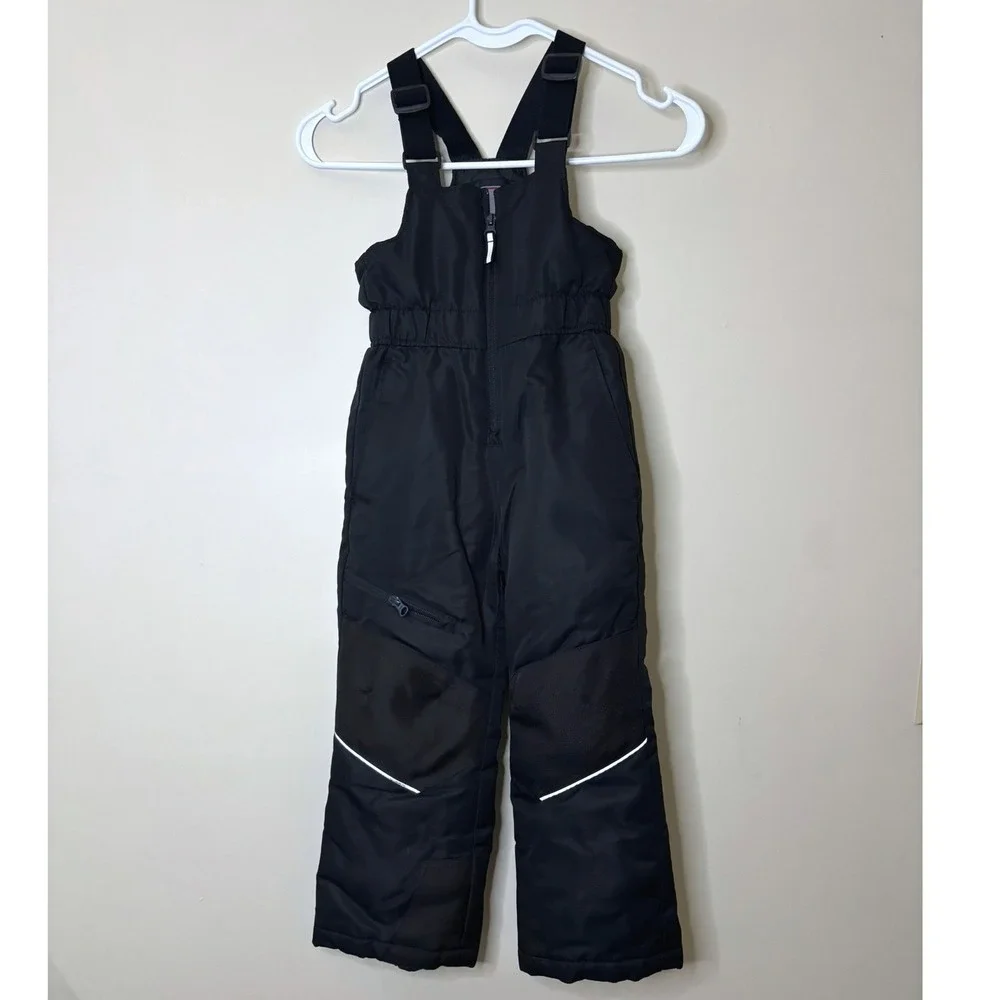 Swiss Tech Black Insulated Snow Bibs Kids Adjustable Overalls Winter Ski Pants